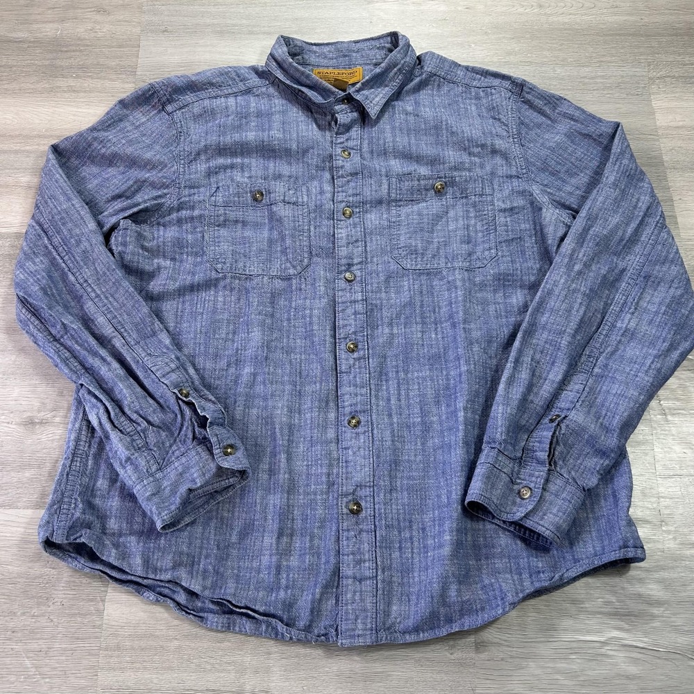 Stapleford Shirt Mens XL Blue Chambray Long Sleeve Button Up Cotton Casual